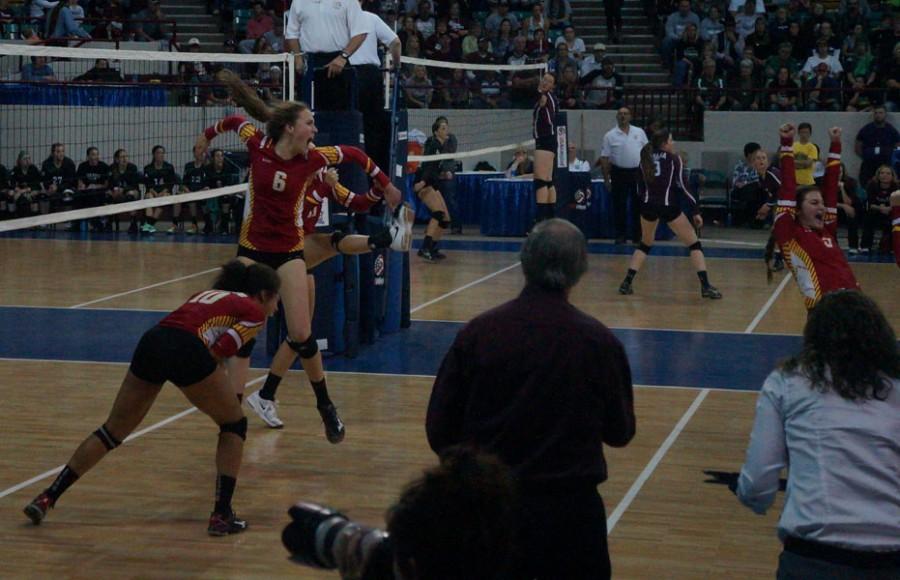 Coronado volleyball celebrates at the 2016-2016 5A Colorado Volleyball  State Championships.