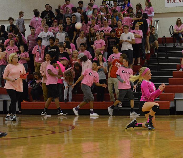 The scene from Coronado volleyballs 2015-2016 Pink-Out game.