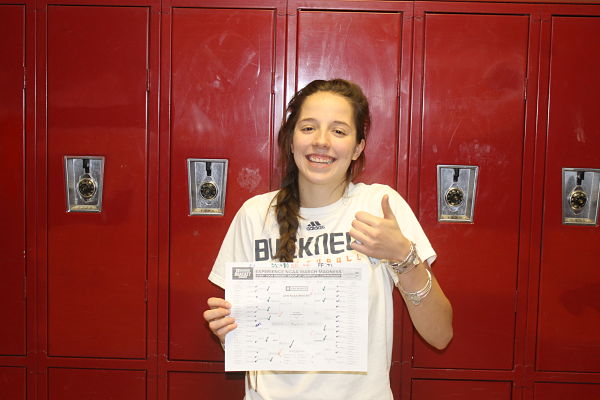 Delaney St. Pierre poses with her winning bracket. 