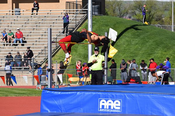Junior Jaydon Lewis competes in mens high jump on the first day of the Colorado 5A Track and Field State Championships.