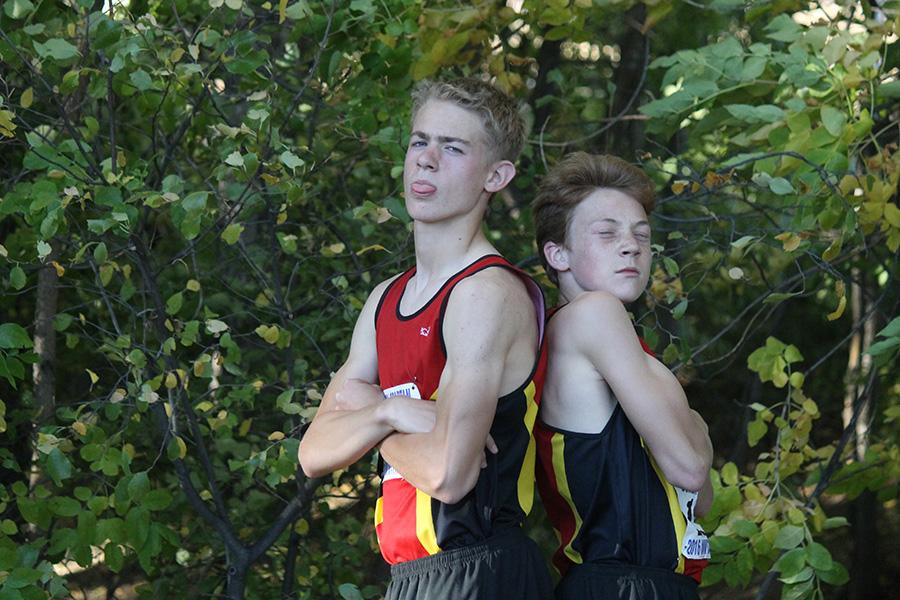 Freshman Eric White and Charlie Schroeder pose like the tough guys they are when they  run.
