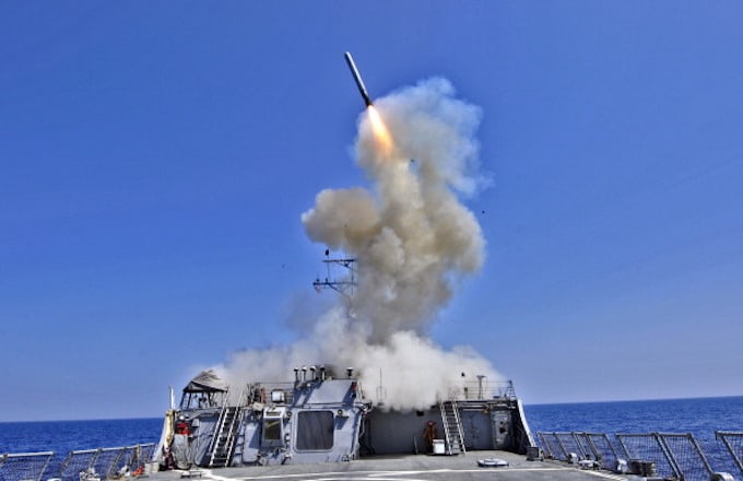 Tomahawk+missile+launched+from+a+US+warship+from+the+Mediterranean+Sea.