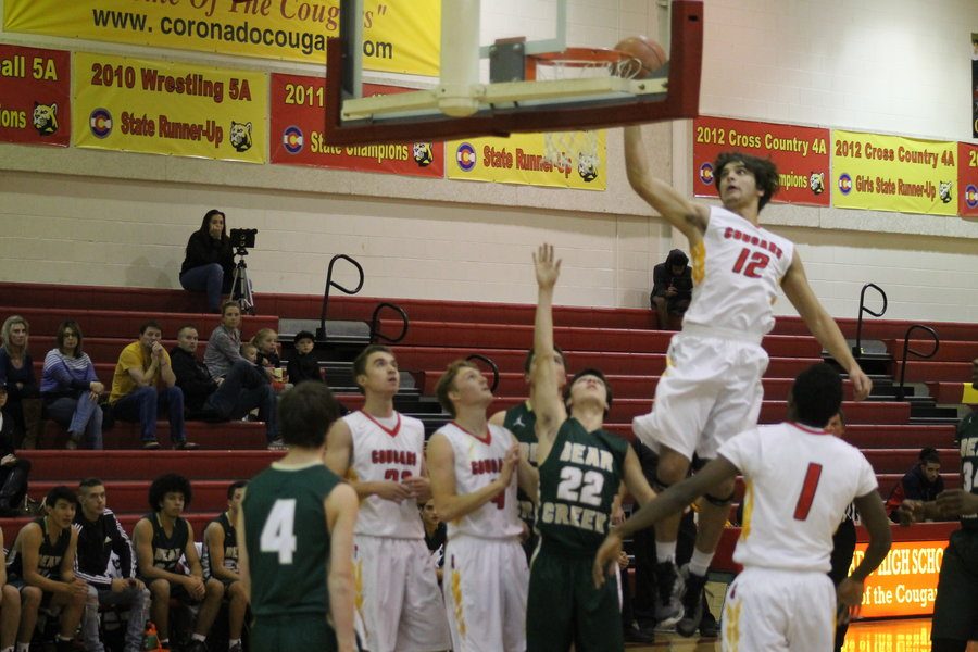 Jareth Morey, 12, takes flight against Bear Creek during the 2016-2017 season. 