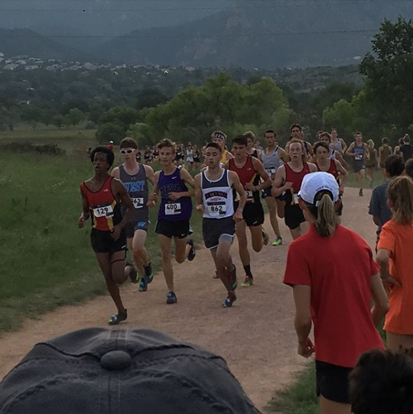 Z Engstrom, 9, Ben Swanson, 12, Charlie Schroeder, 11, and Ben Hayes-Lemmon, 11, running as a pack at the Stampede. 