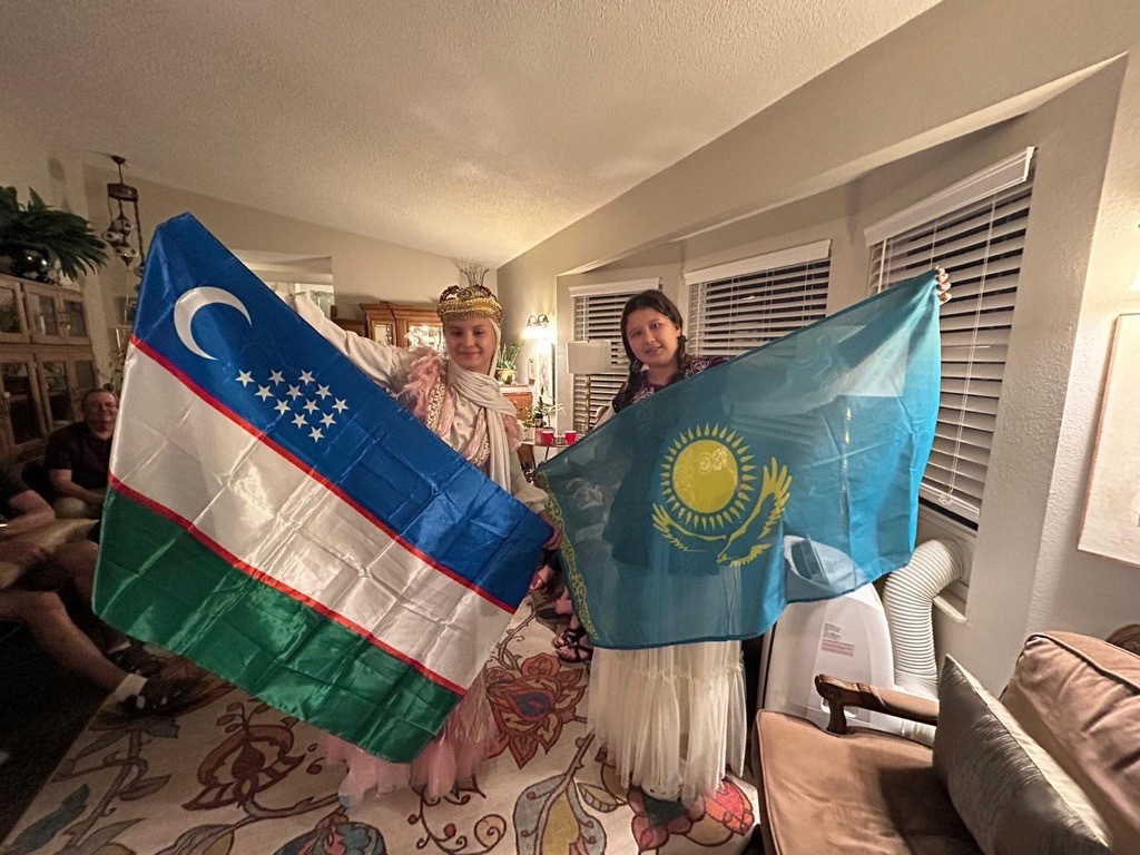 Mukhlisa+Kodirova+and+another+exchange+student+from+Kazakhstan%2C+Aliya+Kozhasseitova%2C+Class+of+2025%2C+are+giving+presentations+about+their+countries.+