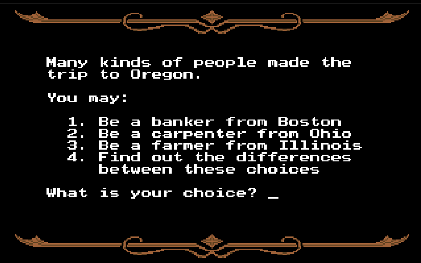 A terrifyingly difficult choice from The Oregon Trail video game