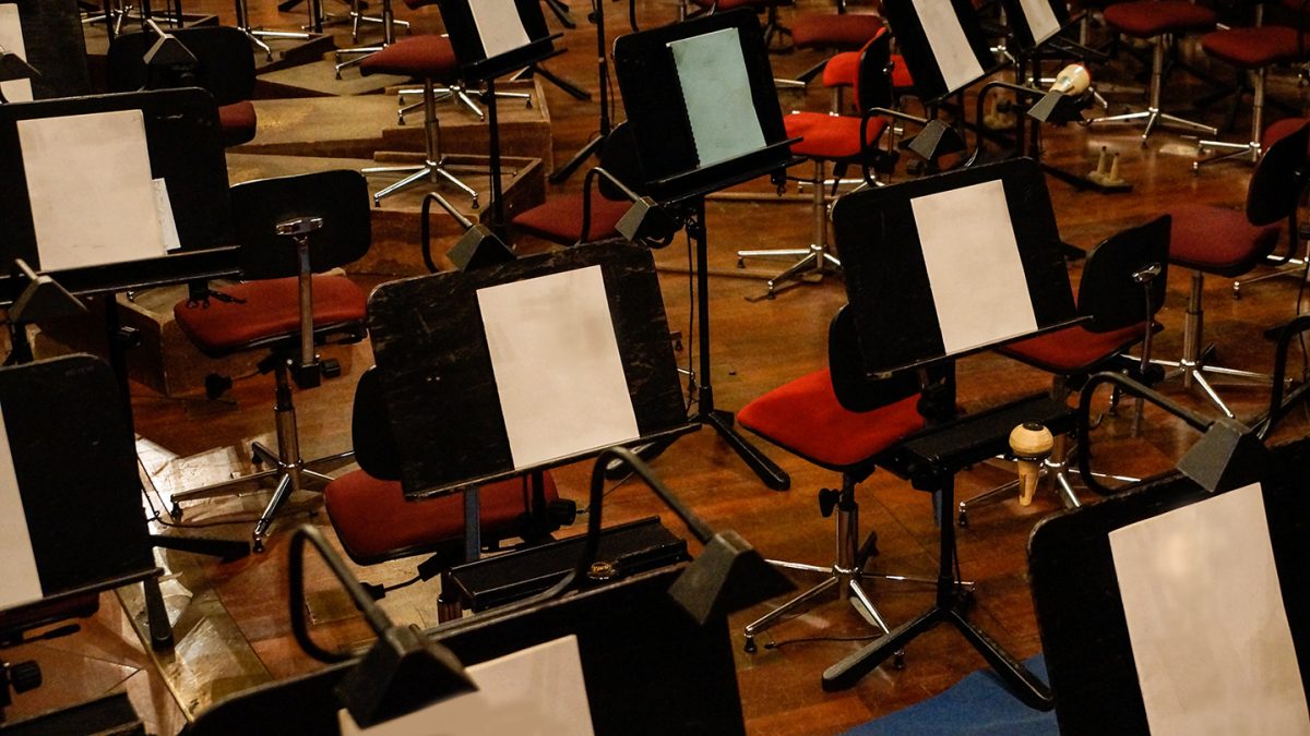 Close up of Orchestra stage set up