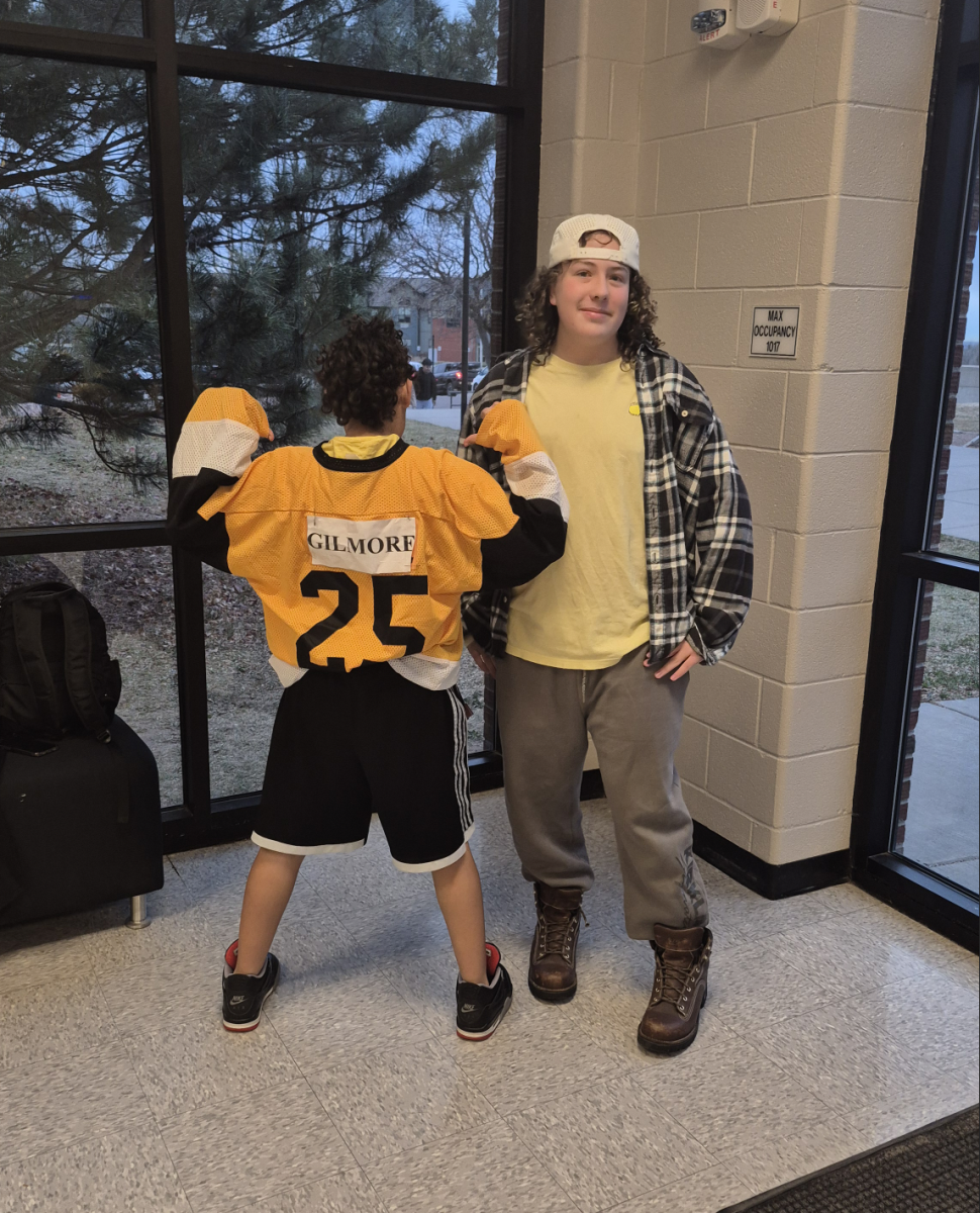 Freshman Holden Johnsen and Denicia Martinez dressed for Adam Sandler Day. 