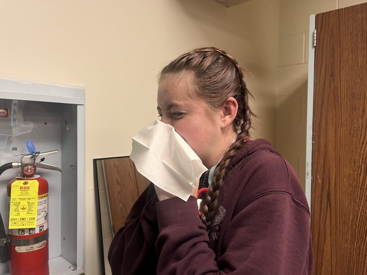 Skye Eisenhower uses a tissue during class as flu season Continues to affect schools.