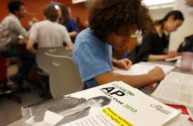 A student taking a practice AP test during class.