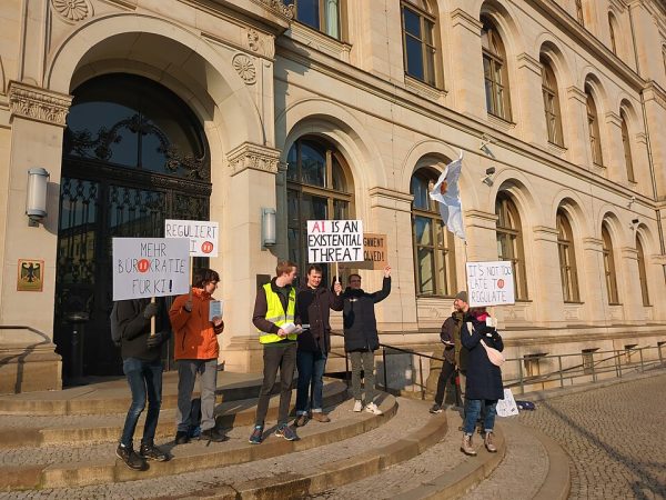 A protest held against the usage of AI in Berlin, Germany.